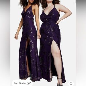Speechless Embellished Sequin Mesh Dress Evening Gown Purple